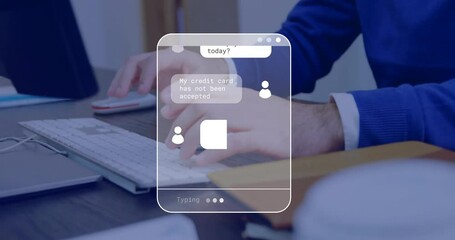Poster - Animation of ai text on screen and data processing over caucasian man using computer