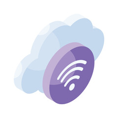 Wall Mural - Wifi signals with cloud, isometric icon of cloud internet editable vector