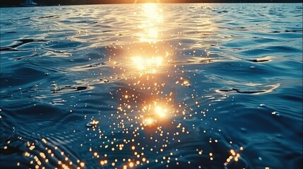 Poster - Close shot looking down at sunlight glistening over the ripples of water on a lake, clean water. Generative AI.