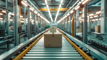 Leinwandbilder - Conveyor with boxes at factory. Generative AI.
