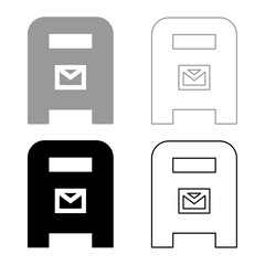 Poster - Post box mail postal letterbox mailbox set icon grey black color vector illustration image solid fill outline contour line thin flat style