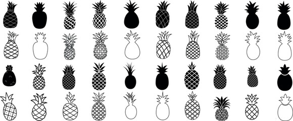 Wall Mural - Pineapple silhouettes, black pineapple , elegant, tropical themes, versatile for fashion, decor.