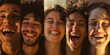 Banner of portrait of young people laughing , hilarious diverse persons face background