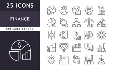 Finance icons set. Business, finance, currency, exchange, savings icons collection. vector illustration. editable stroke