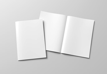 Wall Mural - magazine cover and open magazine mockup on white background. empty brochure template on blank. 3d re