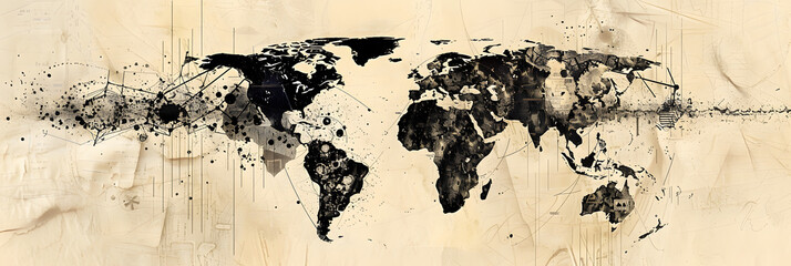 Wall Mural - black and white globe map