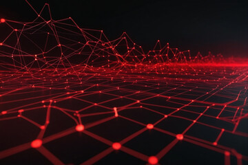 Leinwandbilder - Cyber big data flow. Blockchain red data fields. Network line connect stream