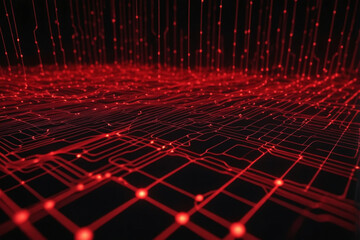 Leinwandbilder - Cyber big data flow. Blockchain red data fields. Network line connect stream