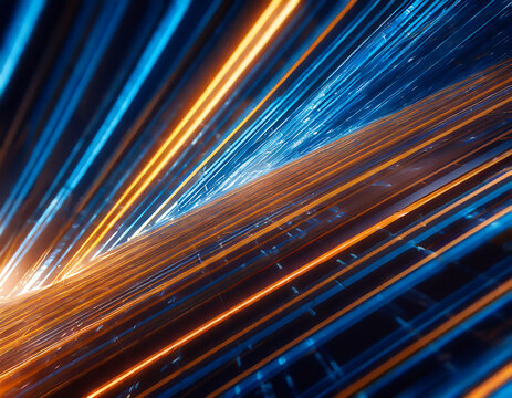 Abstract background with blue and orange lines. Digital illustration. 3D rendering