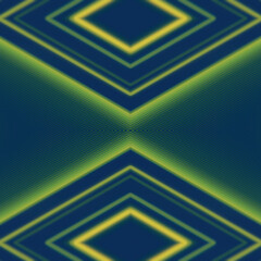 Poster - Digital 3d rendering illustration with symmetrical abstract design with yellow glowing waves on dark blue background
