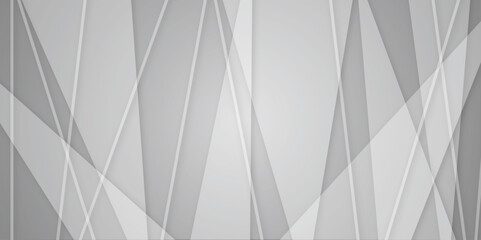 Poster - White and gray color geometric style with simple lines and corners abstract background design. geometric triangle pattern shape background. white elements in blank space geometric white lines design.