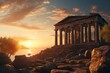 © Surachetsh - panorama of an ancient Greek rock temple, where twilight casts its enchanting glow upon the Doric column ruins, evoking a sense of timeless majesty.