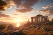© Surachetsh - panorama of an ancient Greek rock temple, where twilight casts its enchanting glow upon the Doric column ruins, evoking a sense of timeless majesty.