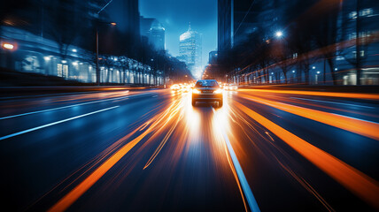 Wall Mural - highway, speed blurred car background, tracks from the headlights, urban rhythm city nightlife, twilight traffic on the road