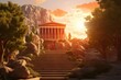 © Surachetsh - panorama of an ancient Greek rock temple, where twilight casts its enchanting glow upon the Doric column ruins, evoking a sense of timeless majesty.