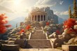 © Surachetsh - panorama of an ancient Greek rock temple, where twilight casts its enchanting glow upon the Doric column ruins, evoking a sense of timeless majesty.
