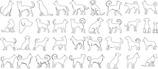 Wall Mural - Dog line art, minimalist canine design, abstract pet illustration, simple animal sketch, modern home decor, dogs outline for pet lovers