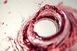 Close-up of a dynamic swirl red wine with droplets splashing elegantly near the rim, motion of sense of vitality and fludity