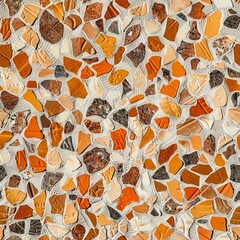 Wall Mural - Seamless terrazzo texture pattern, orange brown ochre coral, high resolution 4k, colorful for design, architecture, and 3d. HD realistic material polished, surface tileable for creative work design