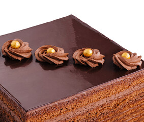 Wall Mural - Tasty chocolate cake on white background