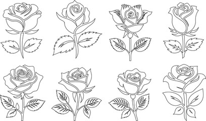 Wall Mural - hand drawn Rose line art vector illustration, floral, design, elegant and minimalist roses for romantic, nature, beauty, bloom, petal, leaf, stem, outline, sketch, drawing, graphic
