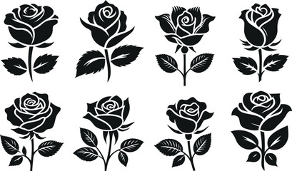 Wall Mural - rose silhouette vector set, elegant set of rose, floral collection, black outline roses, perfect for