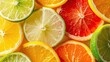 Sliced citrus fruits icon. Tangerines, orange, allergy, lemon, grapefruit, seasonal, colorful, lemonade, vitamin C, freshness, juice, sour. Generated by AI