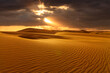 Sunset over the sand dunes in the desert. Rub' al Khali desert