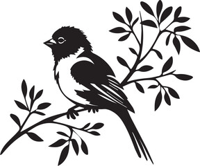 Wall Mural - Black silhouette bird on the tree branch white background