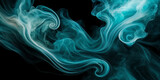Fototapeta Fototapety z końmi - Abstract composition featuring dynamic swirls of smoke in shades of jade and topaz against a backdrop of rich, velvety black.