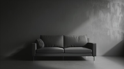 Wall photo with grey fabric sofa. Generative AI