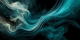 Fototapeta Konie - Abstract composition featuring dynamic swirls of smoke in shades of jade and topaz against a backdrop of rich, velvety black.