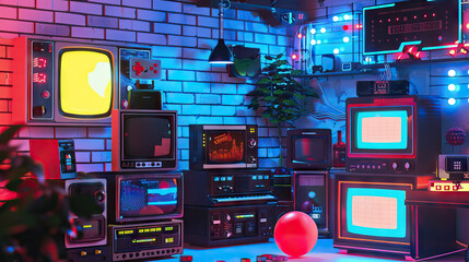 Wall Mural - Retro Game Show Set with Vintage Props and Decor. Concept of Retro Gaming, Nostalgia, and Classic Entertainment