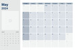 May 2024 calendar desk planner with space for your picture, weeks start on Sunday,  simple white and gray theme, vector design