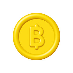 Wall Mural - 3d gold bitcoin or thai baht coin isolated on white background. Design element illustration PNG.