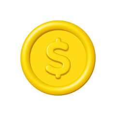 Wall Mural - 3d gold dollar coin isolated on white background. Design element illustration PNG.