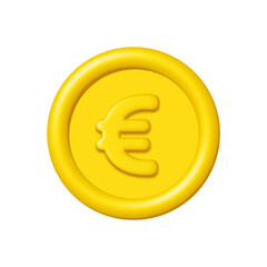 Wall Mural - 3d gold euro coin isolated on white background. Design element illustration PNG.