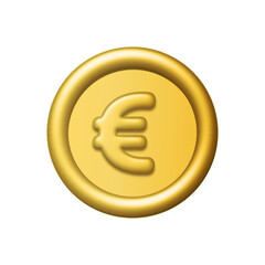 Wall Mural - 3d gold euro coin isolated on white background. Design element illustration PNG.