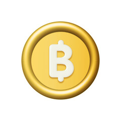 Wall Mural - 3d gold bitcoin or thai baht coin isolated on white background. Design element illustration PNG.