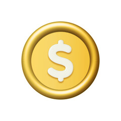 Wall Mural - 3d gold dollar coin isolated on white background. Design element illustration PNG.
