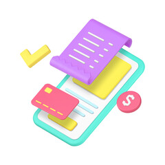 Poster - Online banking payment digital wallet smartphone app purchase receipt 3d icon realistic vector