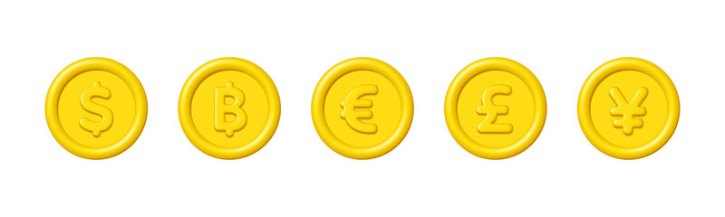 Wall Mural - 3d money currency coin isolated on white background. Design element illustration PNG.