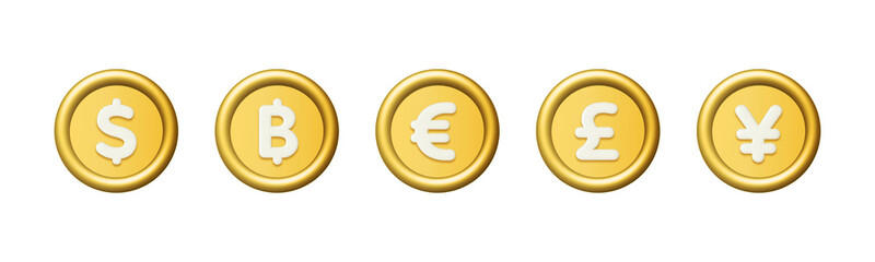 Wall Mural - 3d money currency coin isolated on white background. Design element illustration PNG.