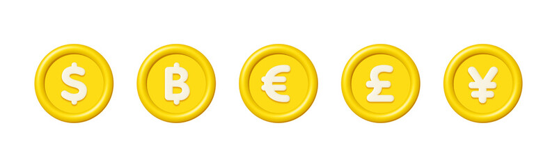 Wall Mural - 3d money currency coin isolated on white background. Design element illustration PNG.