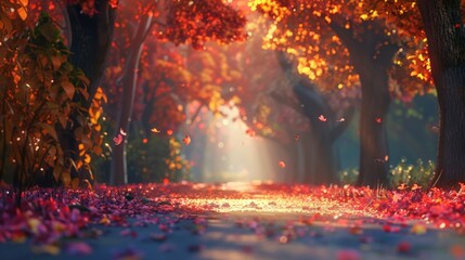Wall Mural - Beautiful romantic alley in a park with colorful trees and sunlight. autumn natural background