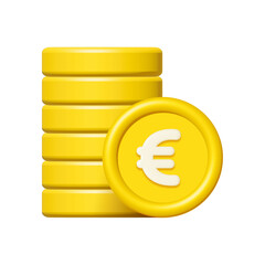Wall Mural - 3d stack of gold euro coins isolated on white background. Design element illustration PNG.