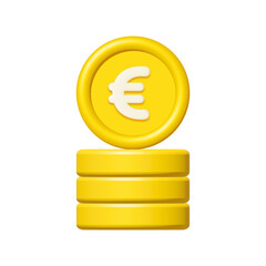 Wall Mural - 3d stack of gold euro coins isolated on white background. Design element illustration PNG.