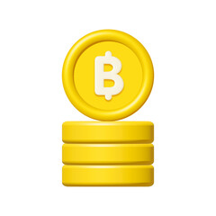 Wall Mural - 3d stack of bitcoins or gold thai baht coins isolated on white background. design element illustrati