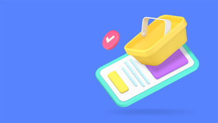 Poster - Online shopping marketplace smartphone application banner copy space 3d icon realistic vector