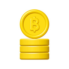 Wall Mural - 3d stack of bitcoins or gold thai baht coins isolated on white background. Design element illustration PNG.